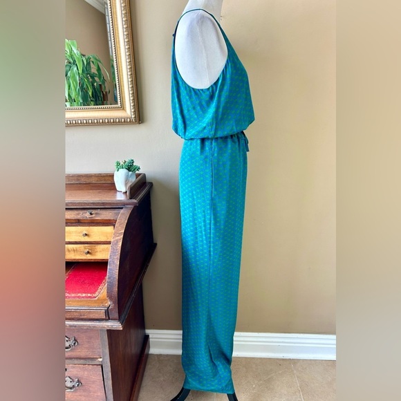 Diane Von Furstenberg DVF Silk Davin Jumpsuit Wide Leg Sleeveless Green Blue 14 - Picture 10 of 16
